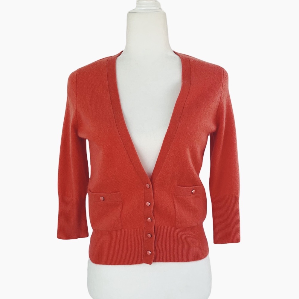 Sutton Cashmere Coral 3/4 Sleeve Cardigan Sweater